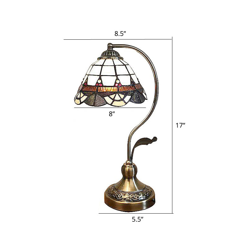 Single Nightstand Lamp Tiffany Style Bell Shade Gridded Glass Table Lighting for Bedroom Clearhalo 'Lamps' 'Table Lamps' Lighting' 2255579