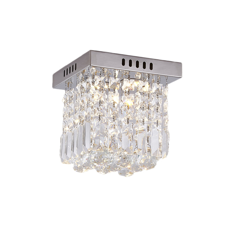 8"/16" W Chrome Cubic/Cuboid Flush Mount Modern Crystal Bedroom LED Flush Ceiling Light Fixture Clearhalo 'Ceiling Lights' 'Close To Ceiling Lights' 'Close to ceiling' 'Flush mount' Lighting' 225558
