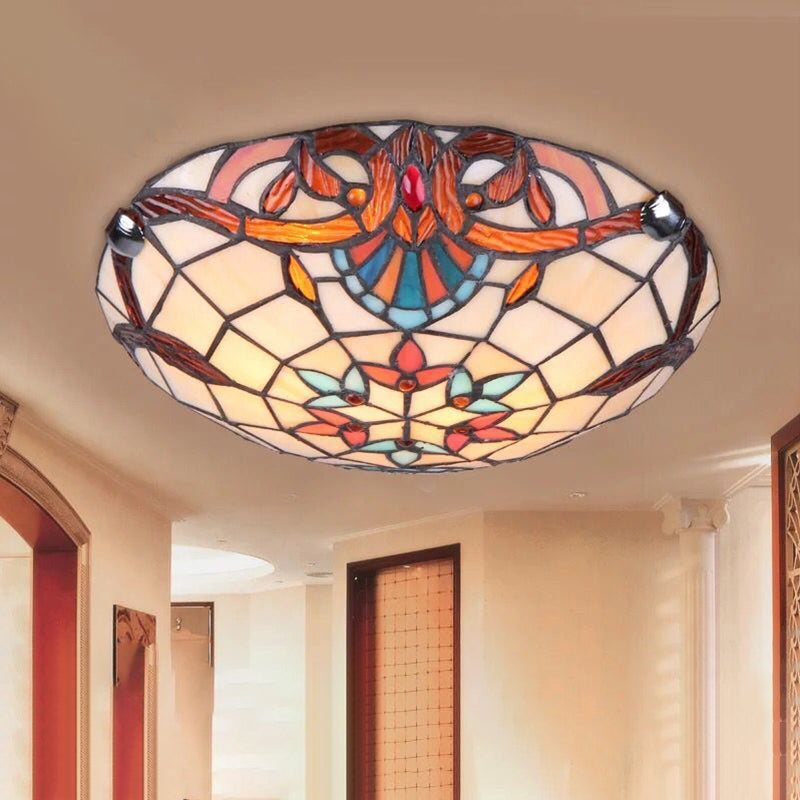 Flower Flush Mount Antique Tiffany Glass Orange LED Flushmount Ceiling Light for Bedroom Orange 16" Clearhalo 'Ceiling Lights' 'Close To Ceiling Lights' 'Close to ceiling' 'Flush mount' Lighting' 2255585