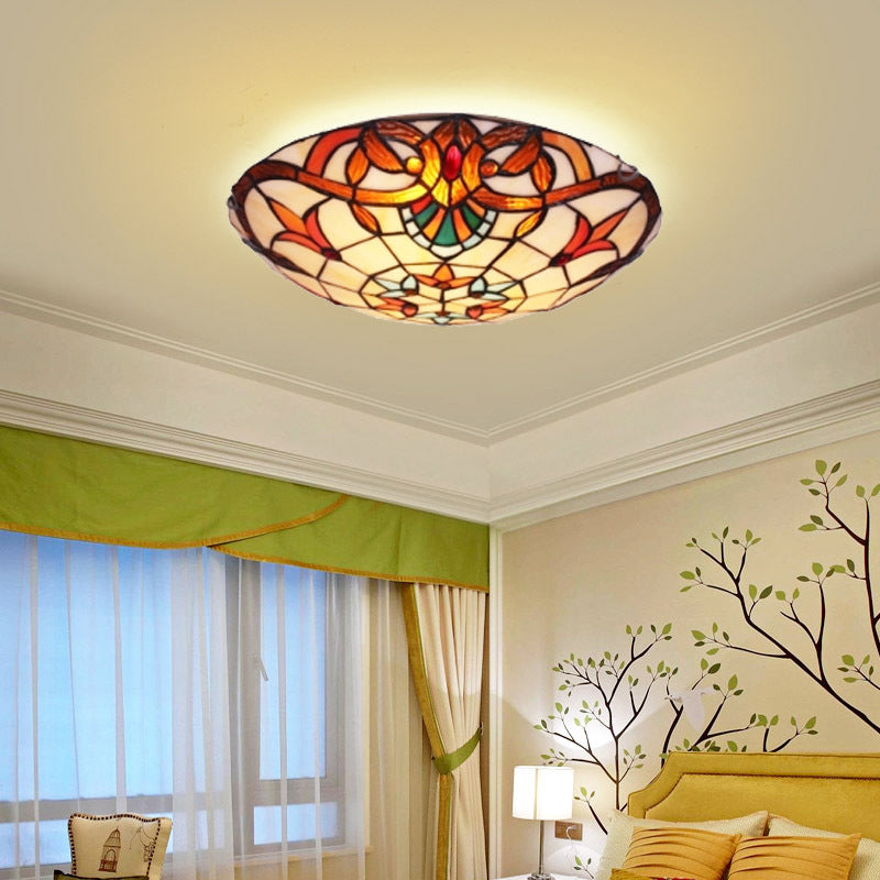 Flower Flush Mount Antique Tiffany Glass Orange LED Flushmount Ceiling Light for Bedroom Clearhalo 'Ceiling Lights' 'Close To Ceiling Lights' 'Close to ceiling' 'Flush mount' Lighting' 2255586
