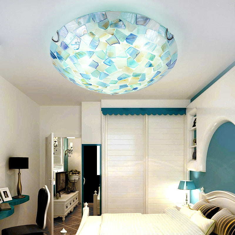 Tiffany Style Mosaic Shade Flush Ceiling Light Shell Flush Mount Lighting Fixture for Bedroom Blue Clearhalo 'Ceiling Lights' 'Close To Ceiling Lights' 'Close to ceiling' 'Flush mount' Lighting' 2255592