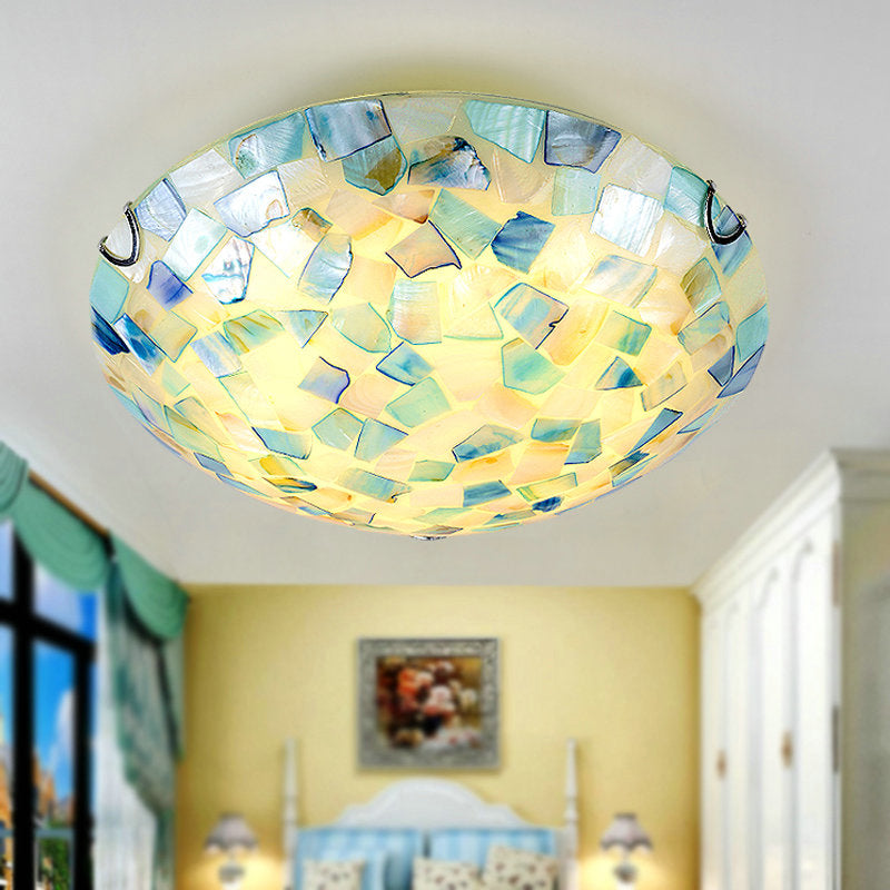 Tiffany Style Mosaic Shade Flush Ceiling Light Shell Flush Mount Lighting Fixture for Bedroom Clearhalo 'Ceiling Lights' 'Close To Ceiling Lights' 'Close to ceiling' 'Flush mount' Lighting' 2255594