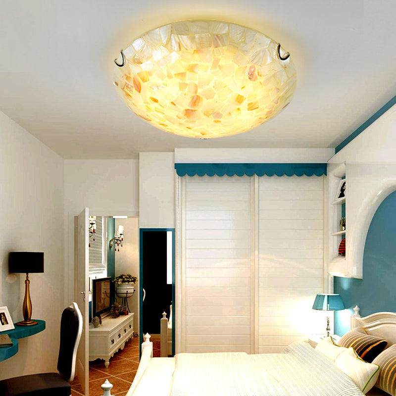 Tiffany Style Mosaic Shade Flush Ceiling Light Shell Flush Mount Lighting Fixture for Bedroom White Clearhalo 'Ceiling Lights' 'Close To Ceiling Lights' 'Close to ceiling' 'Flush mount' Lighting' 2255595