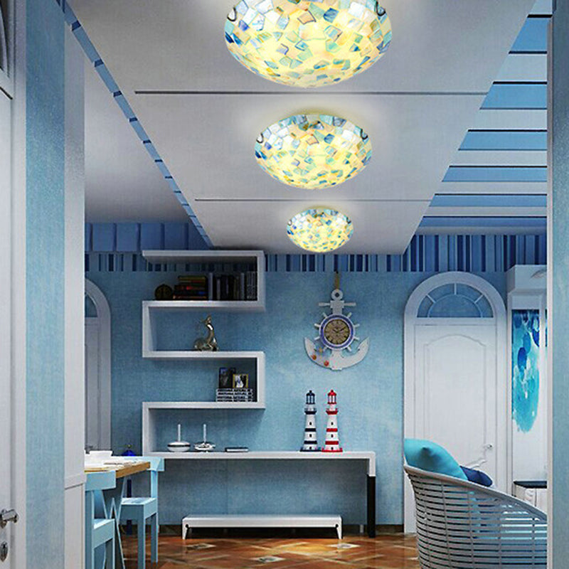 Tiffany Style Mosaic Shade Flush Ceiling Light Shell Flush Mount Lighting Fixture for Bedroom Clearhalo 'Ceiling Lights' 'Close To Ceiling Lights' 'Close to ceiling' 'Flush mount' Lighting' 2255596