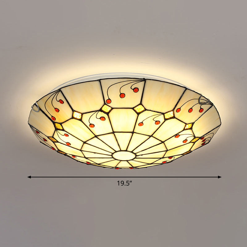 Grid Patterned LED Flush Light Tiffany Glass Classic Flush Ceiling Lighting Fixture Apricot 19.5" Clearhalo 'Ceiling Lights' 'Close To Ceiling Lights' 'Close to ceiling' 'Flush mount' Lighting' 2255607