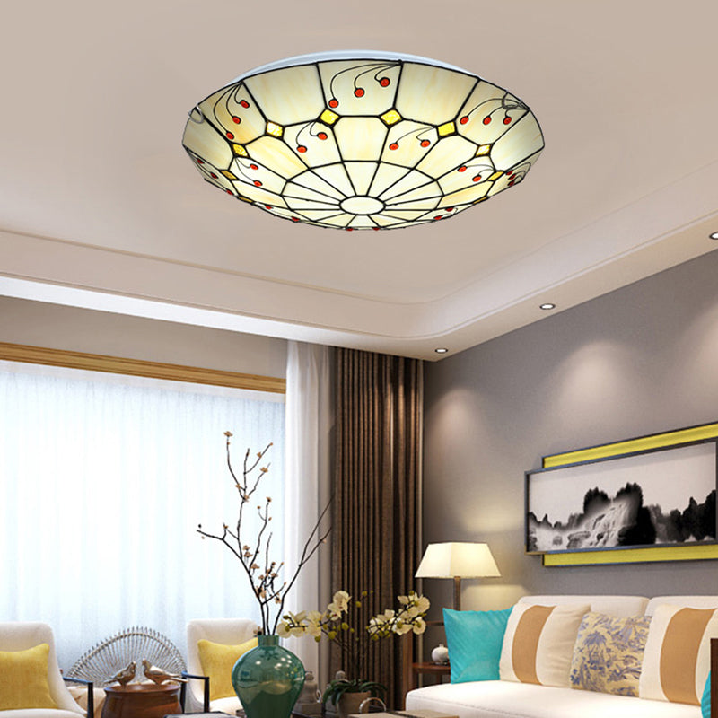 Grid Patterned LED Flush Light Tiffany Glass Classic Flush Ceiling Lighting Fixture Clearhalo 'Ceiling Lights' 'Close To Ceiling Lights' 'Close to ceiling' 'Flush mount' Lighting' 2255608