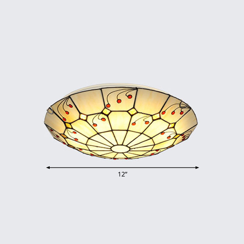 Grid Patterned LED Flush Light Tiffany Glass Classic Flush Ceiling Lighting Fixture Apricot 12" Clearhalo 'Ceiling Lights' 'Close To Ceiling Lights' 'Close to ceiling' 'Flush mount' Lighting' 2255611