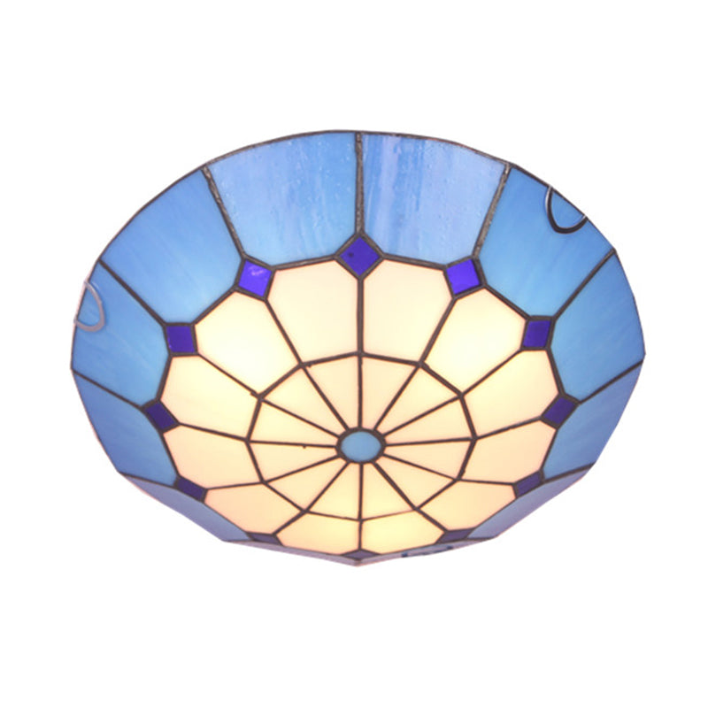 Tiffany Dome Shade Flush Mount Lighting Gridded Glass LED Flush Mount Fixture for Bedroom Clearhalo 'Ceiling Lights' 'Close To Ceiling Lights' 'Close to ceiling' 'Flush mount' Lighting' 2255622