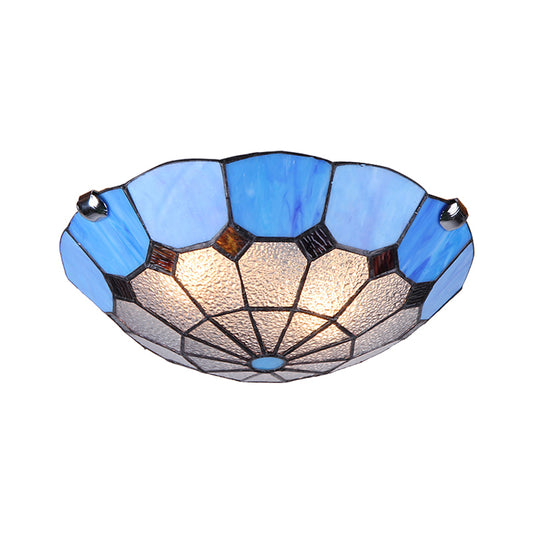 Bowl LED Flush Mount Tiffany Glass Mediterranean Flushmount Ceiling Light for Restaurant Clearhalo 'Ceiling Lights' 'Close To Ceiling Lights' 'Close to ceiling' 'Flush mount' Lighting' 2255627