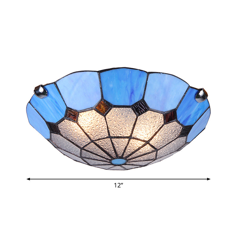 Bowl LED Flush Mount Tiffany Glass Mediterranean Flushmount Ceiling Light for Restaurant Clearhalo 'Ceiling Lights' 'Close To Ceiling Lights' 'Close to ceiling' 'Flush mount' Lighting' 2255629