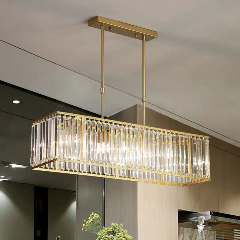 Rectangle Dining Room Hanging Lamp Prismatic Crystal 4 Bulbs Simplicity Island Chandelier Light Gold Clearhalo 'Ceiling Lights' 'Island Lights' Lighting' 2255630
