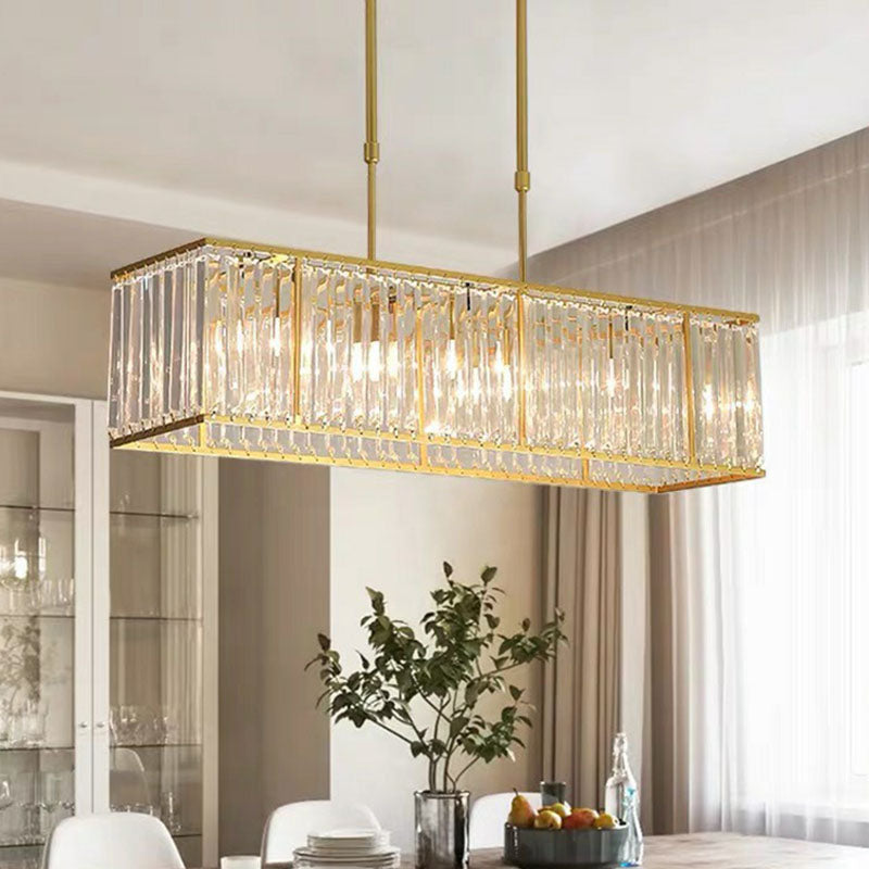 Rectangle Dining Room Hanging Lamp Prismatic Crystal 4 Bulbs Simplicity Island Chandelier Light Clearhalo 'Ceiling Lights' 'Island Lights' Lighting' 2255631