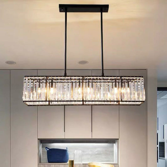 Rectangle Dining Room Hanging Lamp Prismatic Crystal 4 Bulbs Simplicity Island Chandelier Light Black Clearhalo 'Ceiling Lights' 'Island Lights' Lighting' 2255633