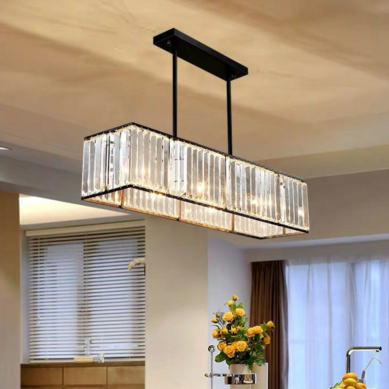 Rectangle Dining Room Hanging Lamp Prismatic Crystal 4 Bulbs Simplicity Island Chandelier Light Clearhalo 'Ceiling Lights' 'Island Lights' Lighting' 2255634