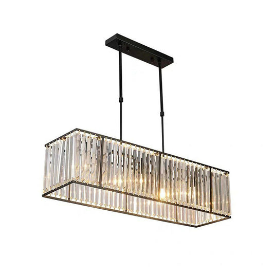 Rectangle Dining Room Hanging Lamp Prismatic Crystal 4 Bulbs Simplicity Island Chandelier Light Clearhalo 'Ceiling Lights' 'Island Lights' Lighting' 2255635