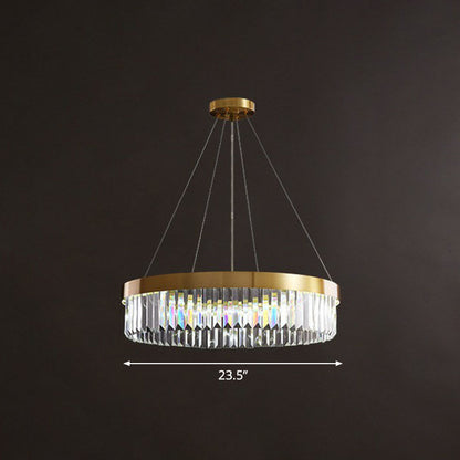Circular Crystal Prism Suspension Light Modern Style Single Gold Chandelier Light for Living Room Gold 23.5" Clearhalo 'Ceiling Lights' 'Chandeliers' 'Modern Chandeliers' 'Modern' Lighting' 2255658