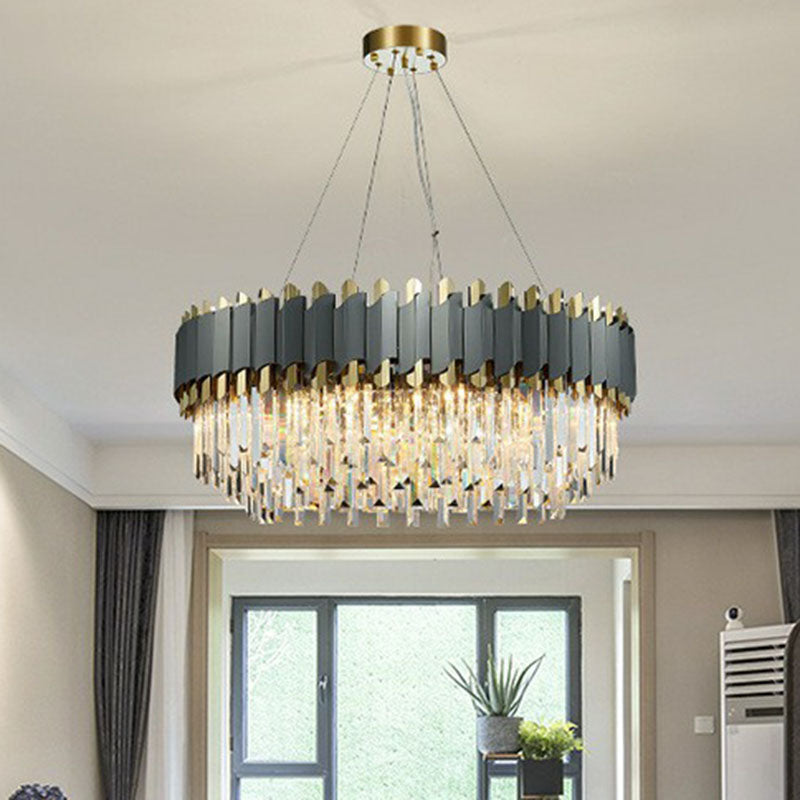 Postmodern Round Ceiling Lighting Crystal Prism Living Room Chandelier Light Fixture in Clear Clearhalo 'Ceiling Lights' 'Chandeliers' 'Clear' 'Industrial' 'Modern Chandeliers' 'Modern' 'Tiffany' 'Traditional Chandeliers' Lighting' 2255668
