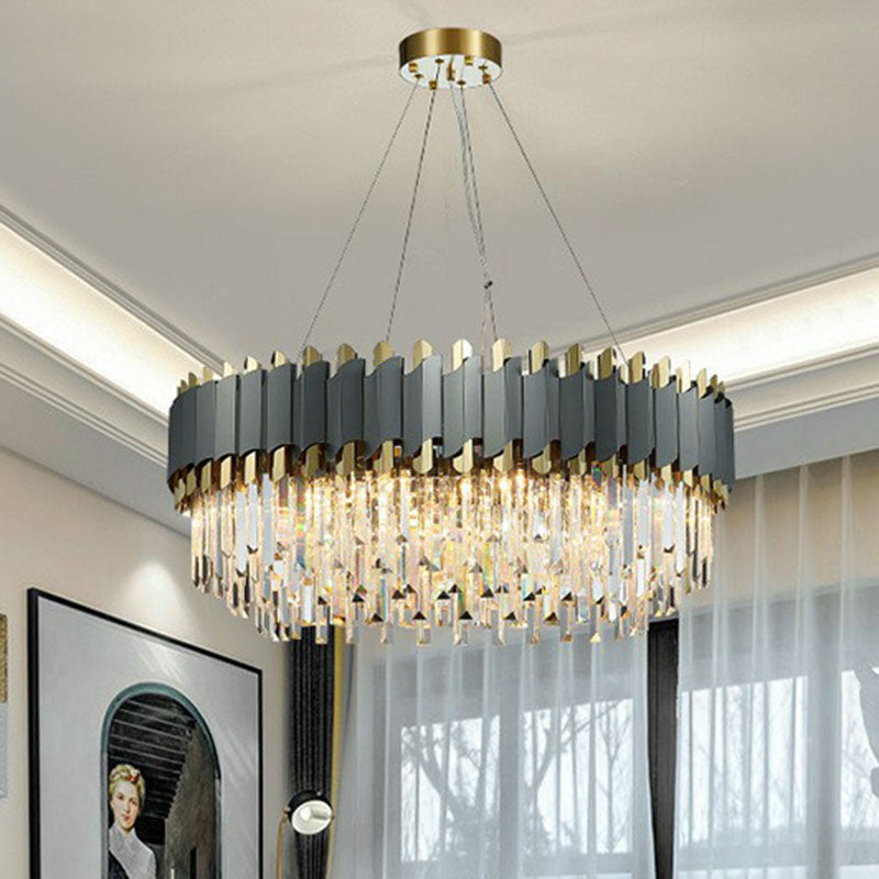Postmodern Round Ceiling Lighting Crystal Prism Living Room Chandelier Light Fixture in Clear Clearhalo 'Ceiling Lights' 'Chandeliers' 'Clear' 'Industrial' 'Modern Chandeliers' 'Modern' 'Tiffany' 'Traditional Chandeliers' Lighting' 2255669