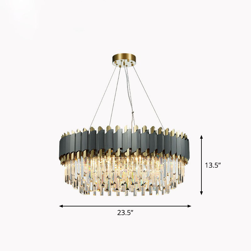 Postmodern Round Ceiling Lighting Crystal Prism Living Room Chandelier Light Fixture in Clear Clear 23.5" Clearhalo 'Ceiling Lights' 'Chandeliers' 'Clear' 'Industrial' 'Modern Chandeliers' 'Modern' 'Tiffany' 'Traditional Chandeliers' Lighting' 2255672