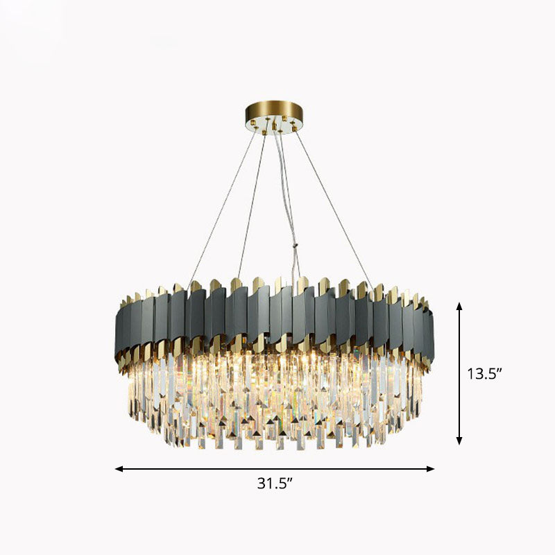 Postmodern Round Ceiling Lighting Crystal Prism Living Room Chandelier Light Fixture in Clear Clear 31.5" Clearhalo 'Ceiling Lights' 'Chandeliers' 'Clear' 'Industrial' 'Modern Chandeliers' 'Modern' 'Tiffany' 'Traditional Chandeliers' Lighting' 2255673