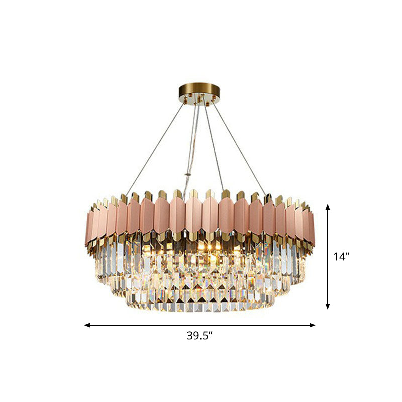 Tiered Round Chandelier Pendant Light Contemporary Prismatic Crystal Living Room Hanging Light in Pink Clearhalo 'Ceiling Lights' 'Chandeliers' 'Modern Chandeliers' 'Modern' Lighting' 2255683