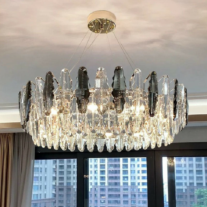 Drum Living Room Suspension Lighting Crystal Modern Style Chandelier Light Fixture in Clear Clearhalo 'Ceiling Lights' 'Chandeliers' 'Clear' 'Industrial' 'Modern Chandeliers' 'Modern' 'Tiffany' 'Traditional Chandeliers' Lighting' 2255684