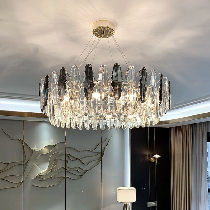 Drum Living Room Suspension Lighting Crystal Modern Style Chandelier Light Fixture in Clear Clearhalo 'Ceiling Lights' 'Chandeliers' 'Clear' 'Industrial' 'Modern Chandeliers' 'Modern' 'Tiffany' 'Traditional Chandeliers' Lighting' 2255685