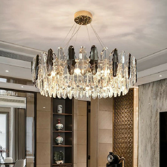 Drum Living Room Suspension Lighting Crystal Modern Style Chandelier Light Fixture in Clear Clearhalo 'Ceiling Lights' 'Chandeliers' 'Clear' 'Industrial' 'Modern Chandeliers' 'Modern' 'Tiffany' 'Traditional Chandeliers' Lighting' 2255686