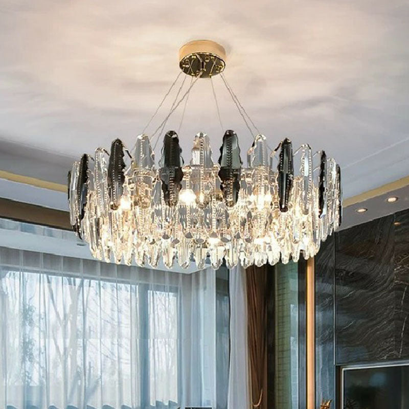 Drum Living Room Suspension Lighting Crystal Modern Style Chandelier Light Fixture in Clear Clearhalo 'Ceiling Lights' 'Chandeliers' 'Clear' 'Industrial' 'Modern Chandeliers' 'Modern' 'Tiffany' 'Traditional Chandeliers' Lighting' 2255687