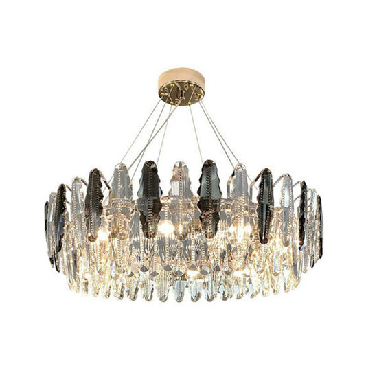 Drum Living Room Suspension Lighting Crystal Modern Style Chandelier Light Fixture in Clear Clearhalo 'Ceiling Lights' 'Chandeliers' 'Clear' 'Industrial' 'Modern Chandeliers' 'Modern' 'Tiffany' 'Traditional Chandeliers' Lighting' 2255688