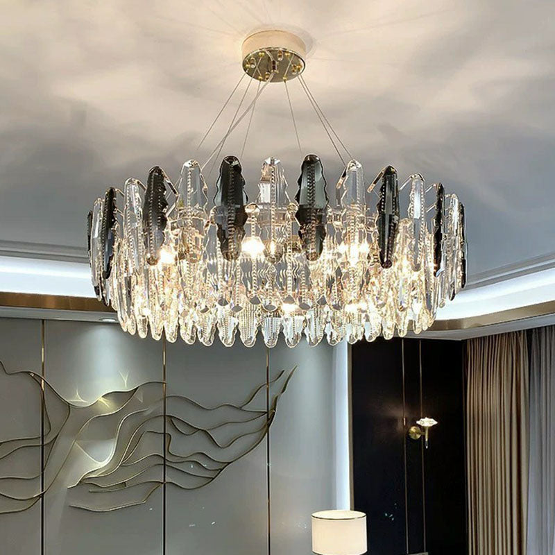 Drum Living Room Suspension Lighting Crystal Modern Style Chandelier Light Fixture in Clear Clear 23.5" Clearhalo 'Ceiling Lights' 'Chandeliers' 'Clear' 'Industrial' 'Modern Chandeliers' 'Modern' 'Tiffany' 'Traditional Chandeliers' Lighting' 2255690