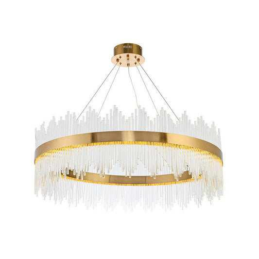 Circle Crystal Rod LED Ceiling Lighting Modern Gold Chandelier Light Fixture for Living Room Clearhalo 'Ceiling Lights' 'Chandeliers' 'Modern Chandeliers' 'Modern' Lighting' 2255707
