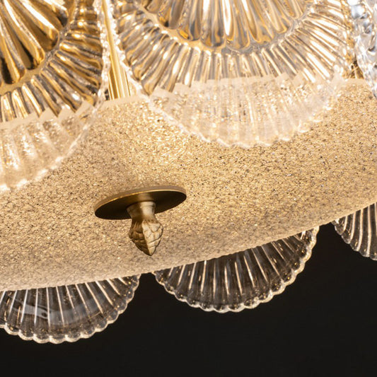 Ribbed Crystal Scalloped Round Chandelier Pendant Light Contemporary Brass Hanging Light Clearhalo 'Ceiling Lights' 'Chandeliers' 'Modern Chandeliers' 'Modern' Lighting' 2255748