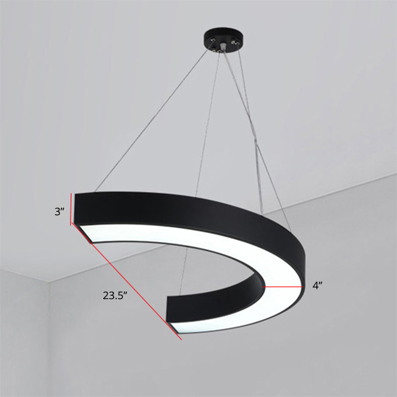 Curve Acrylic LED Hanging Lighting Modern Chandelier Light Fixture for Gymnasium Black 23.5" Clearhalo 'Ceiling Lights' 'Chandeliers' 'Modern Chandeliers' 'Modern' Lighting' 2255756