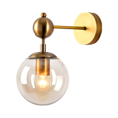 1 Light Clear/Grey/Amber Glass Wall Sconce Vintage Brass Globe Shade Living Room Lighting Fixture Amber Clearhalo 'Cast Iron' 'Glass' 'Industrial' 'Modern wall lights' 'Modern' 'Tiffany' 'Traditional wall lights' 'Wall Lamps & Sconces' 'Wall Lights' Lighting' 22564