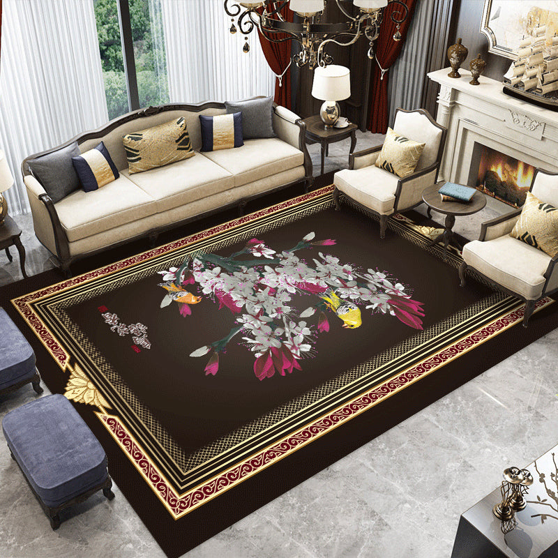 Multi Color Chinoiserie Rug Synthetics Printing Rug Stain Resistant Anti-Slip Washable Rug for Living Room Chocolate Clearhalo 'Area Rug' 'Rug' 2256595