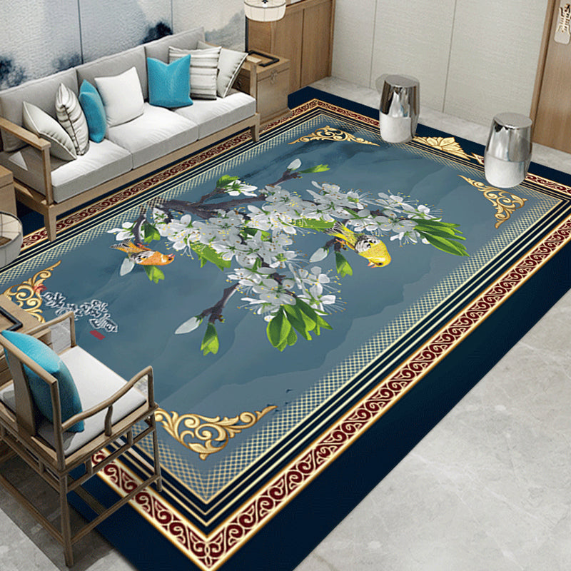 Multi Color Chinoiserie Rug Synthetics Printing Rug Stain Resistant Anti-Slip Washable Rug for Living Room Dark Green Clearhalo 'Area Rug' 'Rug' 2256602