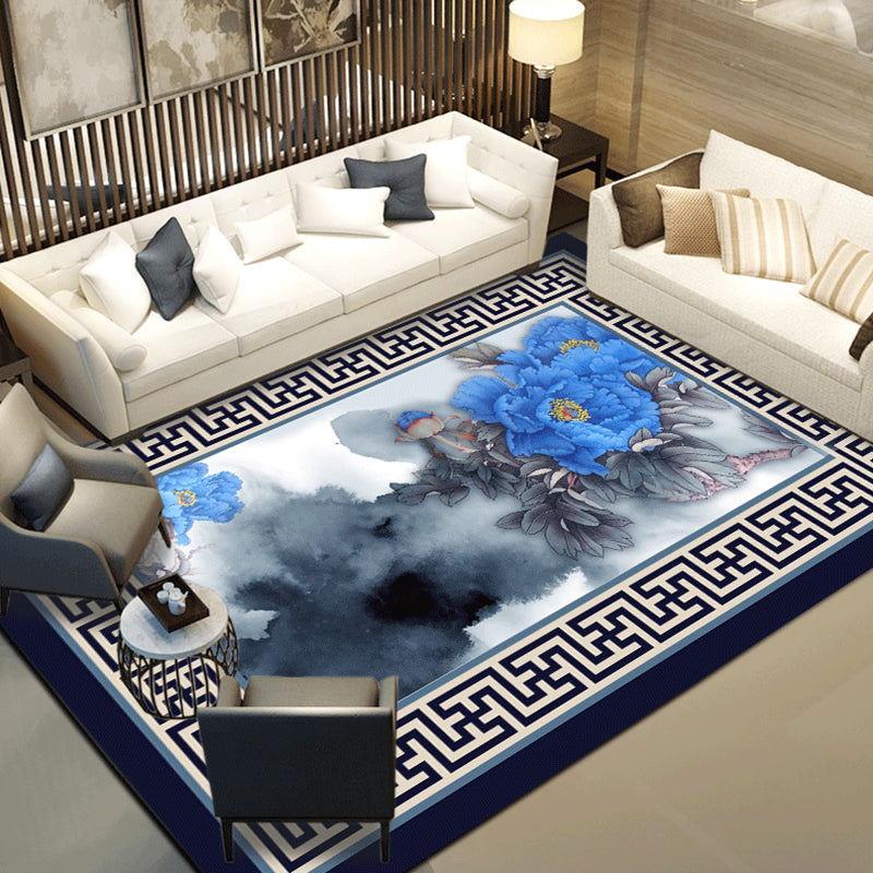 Multi Color Chinoiserie Rug Synthetics Printing Rug Stain Resistant Anti-Slip Washable Rug for Living Room Gray Blue Clearhalo 'Area Rug' 'Rug' 2256608
