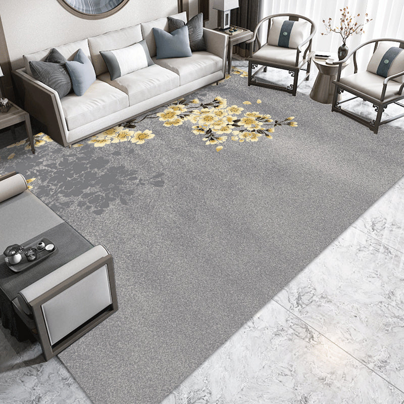 Multi Color Chinoiserie Rug Synthetics Printing Rug Stain Resistant Anti-Slip Washable Rug for Living Room Silver Gray Clearhalo 'Area Rug' 'Rug' 2256609