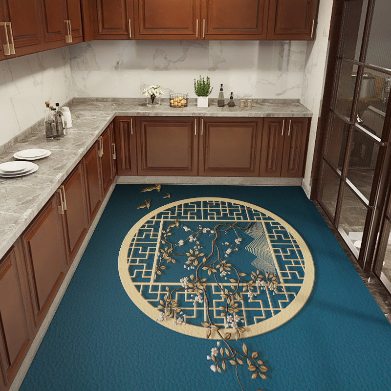 Chinoiserie Kitchen Rug Multicolor Print Rug Polypropylene Waterproof ...