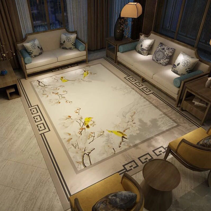 Olden Chinoiserie Rug Multicolor Bird and Flower Print Rug Non-Slip Machine Washable Rug for Living Room Beige Clearhalo 'Area Rug' 'Rug' 2256814