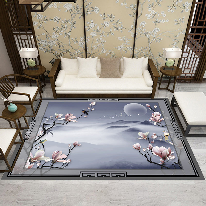 Olden Chinoiserie Rug Multicolor Bird and Flower Print Rug Non-Slip Machine Washable Rug for Living Room Smoke Gray Clearhalo 'Area Rug' 'Rug' 2256822