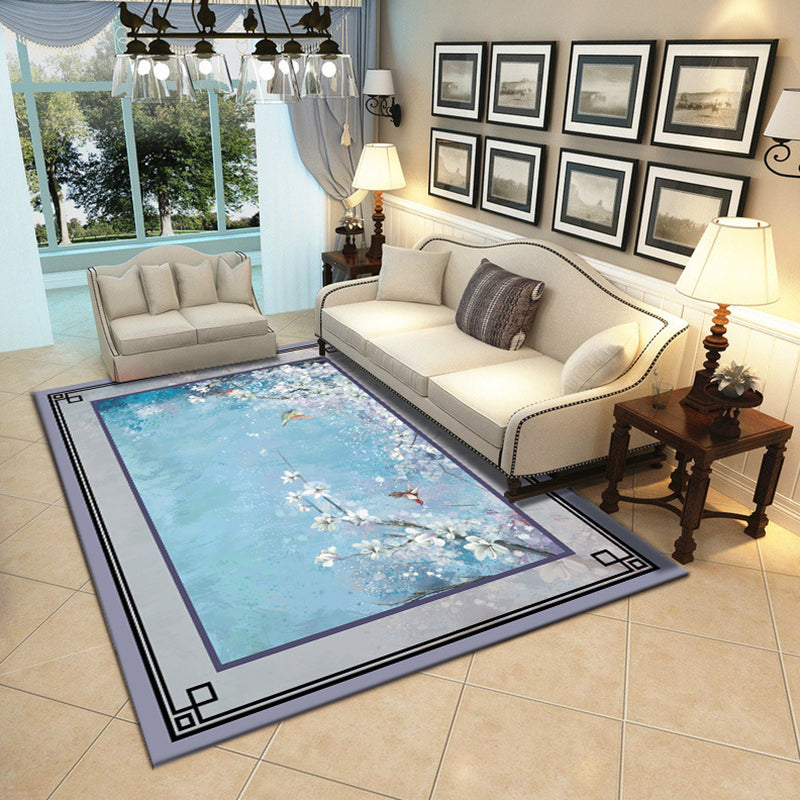 Olden Chinoiserie Rug Multicolor Bird and Flower Print Rug Non-Slip Machine Washable Rug for Living Room Sky Blue Clearhalo 'Area Rug' 'Rug' 2256824