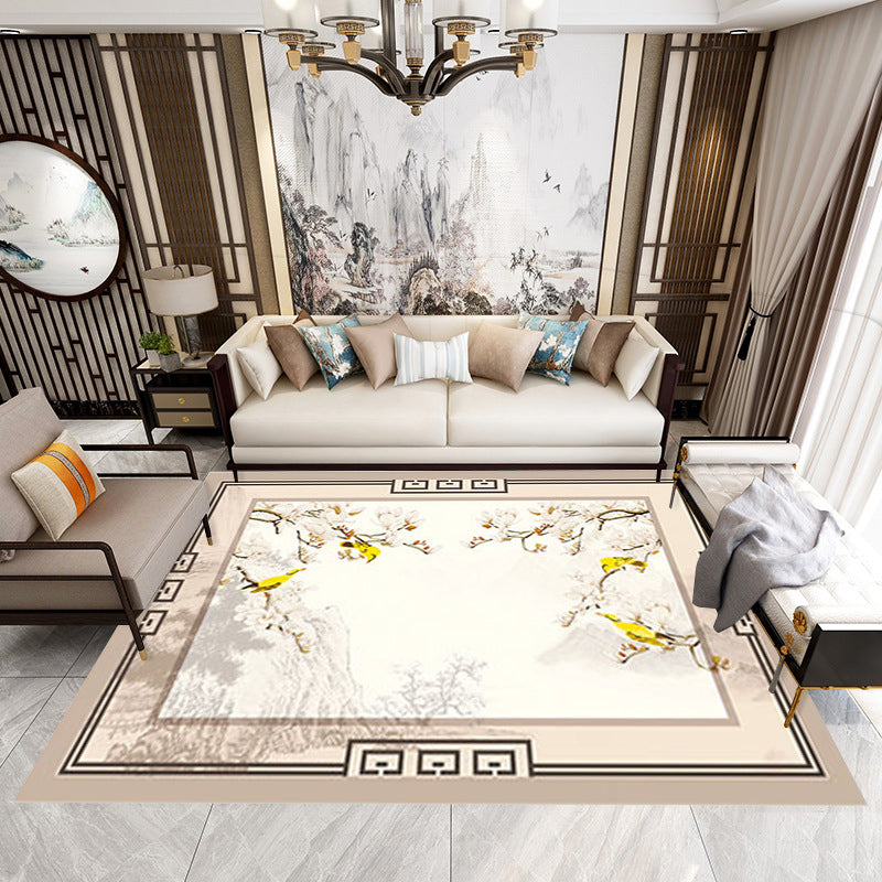 Chic Bird and Flower Rug Multi Color Asian Carpet Polyester Non-Slip Backing Pet-Friendly Washable Rug for Family Room Yellow Clearhalo 'Area Rug' 'Rug' 2256857