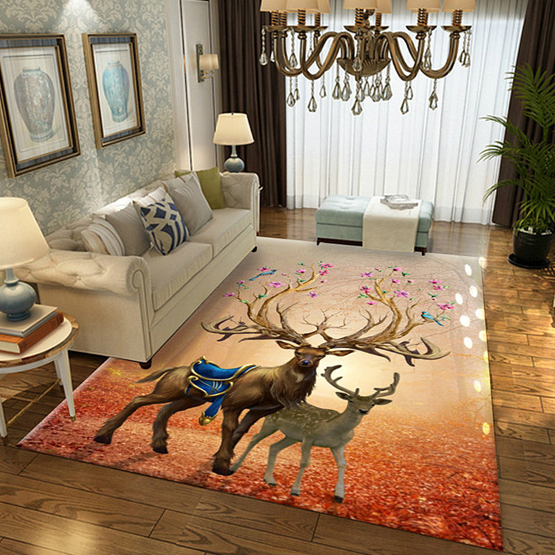 Multicolor Flower Printing Rug Synthetics Asian Rug Pet-Friendly Machine Wash Anti-Slip Backing Rug for Home Decoration Yellow-Red Clearhalo 'Area Rug' 'Rug' 2256864