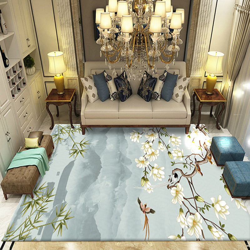Multicolor Flower Printing Rug Synthetics Asian Rug Pet-Friendly Machine Wash Anti-Slip Backing Rug for Home Decoration Gray-Green Clearhalo 'Area Rug' 'Rug' 2256868