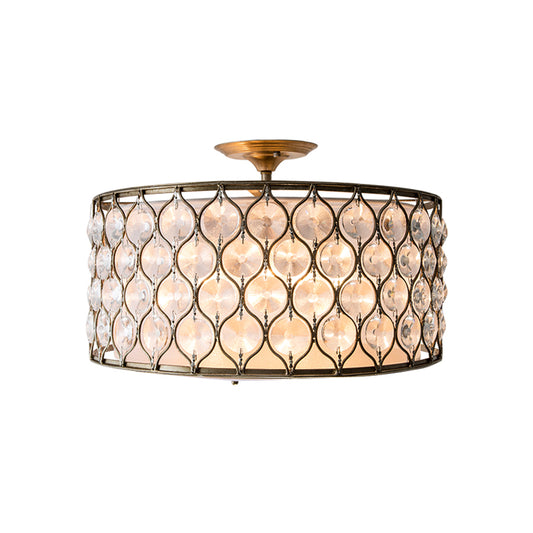 Chicken Wire Iron Frame Semi Flush Light Modern 3 Lights Bronze Ceiling Lighting with Crystal Shell for Corridor Clearhalo 'Ceiling Lights' 'Close To Ceiling Lights' 'Close to ceiling' 'Semi-flushmount' Lighting' 225686