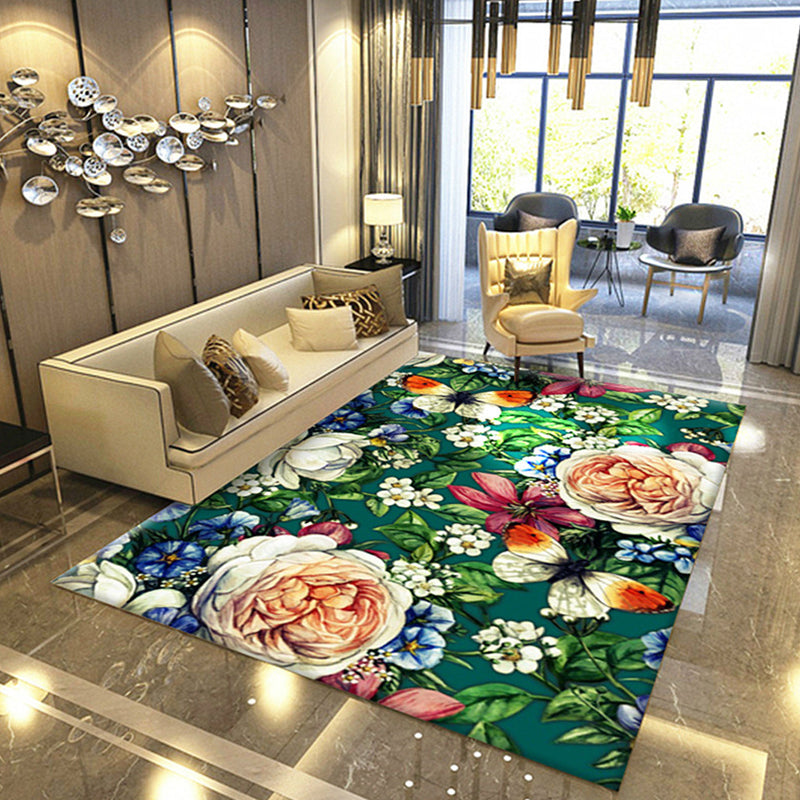 Multicolor Flower Printing Rug Synthetics Asian Rug Pet-Friendly Machine Wash Anti-Slip Backing Rug for Home Decoration Green Clearhalo 'Area Rug' 'Rug' 2256870