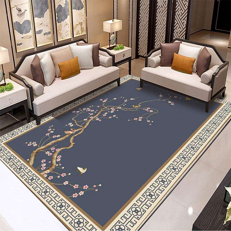 Multicolor Flower Printing Rug Synthetics Asian Rug Pet-Friendly Machine Wash Anti-Slip Backing Rug for Home Decoration Dark Gray Clearhalo 'Area Rug' 'Rug' 2256871