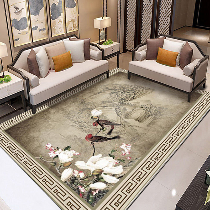 Multicolor Flower Printing Rug Synthetics Asian Rug Pet-Friendly Machine Wash Anti-Slip Backing Rug for Home Decoration Brown Clearhalo 'Area Rug' 'Rug' 2256873
